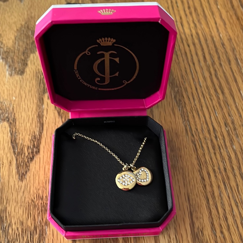 Juicy Couture necklace evil eye & heart gold tone with clear crystals, gold tone